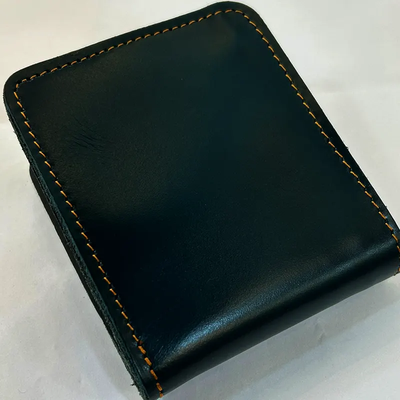 Classic Leather Bifold Imported Wallet - Black with Yellow Stitch_img_3