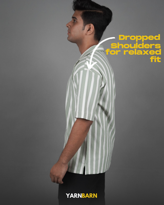 Dropped Shoulder Mint Green Stripped Cuban/Havana Shirt_img_2
