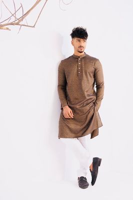 Jacquard Cotton Classic Panjabi for Men-Brown (PJB-014)_img_2