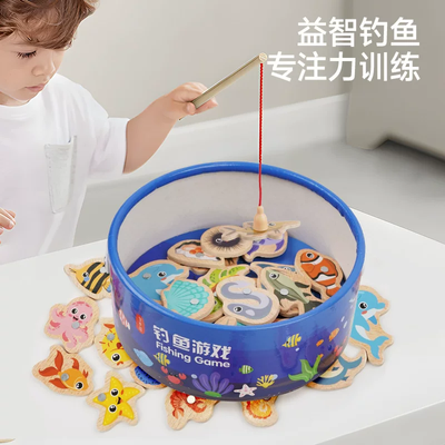 Baby Wooden Magnetic Fishing Games for Educational Toys Sets (31 pcs Fish and 2 Rod)_img_0