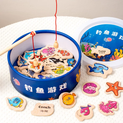 Baby Wooden Magnetic Fishing Games for Educational Toys Sets (31 pcs Fish and 2 Rod)_img_1
