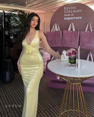 Rose Sequin Maxi Dress - Lemon Yellow_img_0