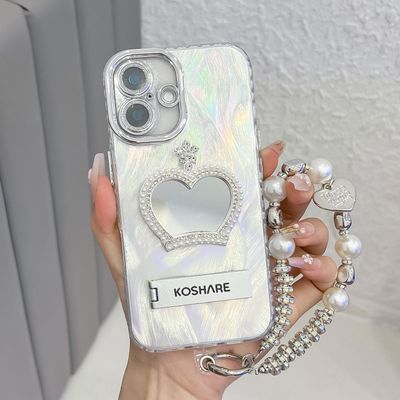 Pearl Crown Mirror With Full-Coverage Lens Membrane & Silk-Like Fabric Phone Case_img_0