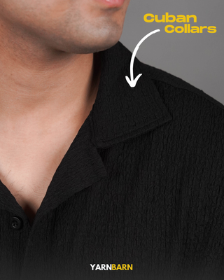 Dropped Shoulder Obsidian Black Textured Cuban/Havana Shirt_img_2