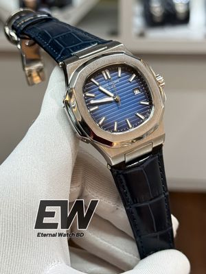 PATEK NAUTILUS BLUE DIAL NAVY BLUE BELT SILVER CASE_img_0