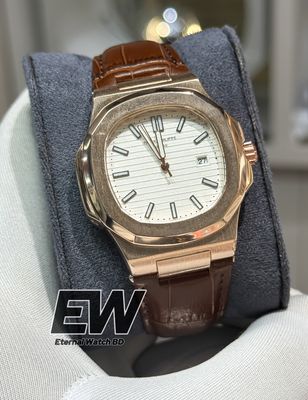 PATEK NAUTILUS RG CASE WHITE DIAL BROWN BELT_img_1