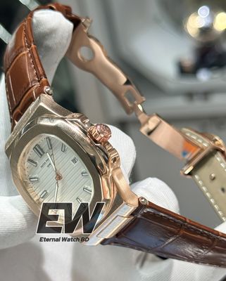 PATEK NAUTILUS RG CASE WHITE DIAL BROWN BELT_img_2