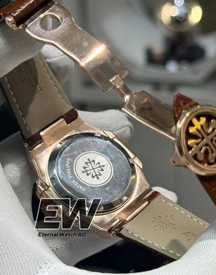 PATEK NAUTILUS RG CASE WHITE DIAL BROWN BELT_img_3