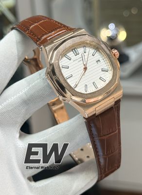 PATEK NAUTILUS RG CASE WHITE DIAL BROWN BELT_img_4