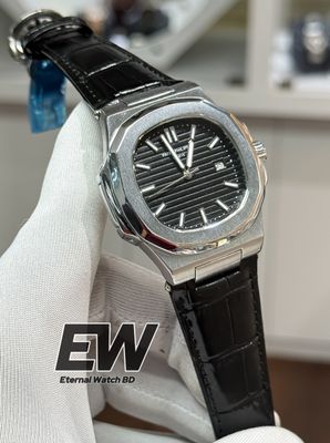 PATEK NAUTILUS BLACK DIAL BLACK BELT SILVER CASE_img_0