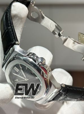 PATEK NAUTILUS BLACK DIAL BLACK BELT SILVER CASE_img_1
