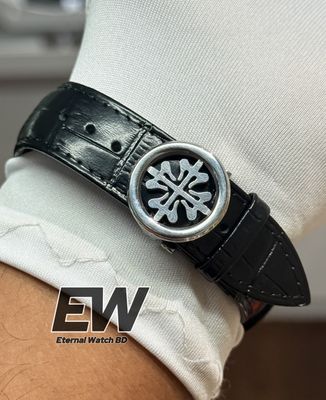 PATEK NAUTILUS BLACK DIAL BLACK BELT SILVER CASE_img_3