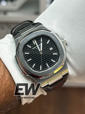 PATEK NAUTILUS BLACK DIAL BLACK BELT SILVER CASE_img_4