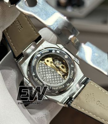 PATEK AUTOMATIC SKELETON WHITE DIAL BROWN BELT SILVER CASE_img_4