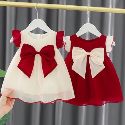 Baby Girl Ruffle Sleeve Big Bow Summer Party Dress (6 Months – 3 Years)_img_0