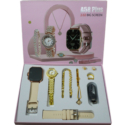 A58 Plus Smart Watch with Jewelry Set for Women – 2.02" Big Screen, Bluetooth Calling, 8-in-1 Luxury Gift Set_img_1