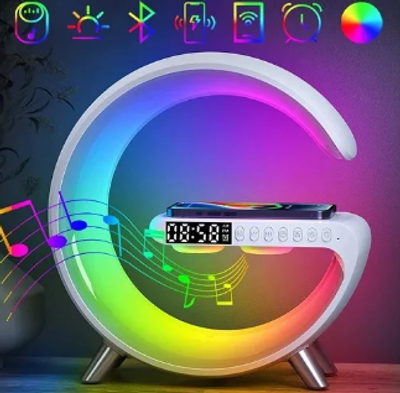 G63 4 In 1 Bluetooth Speaker 10W Multifunctional Wireless Charger LED Atmosphere RGB Night Light Alarm Clock Desk Lamp Bluetooth Speaker Wireless Charging Modern Speaker_img_3