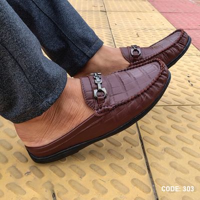 Cow Leather Crocodile Dice leather moccasin half Shoe for Men’s - 303_img_3