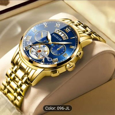 KASRLUO Men's Luxury Business Sports Quartz Watch with Stainless Steel Band, Blue Dial & Transparent Back – Elegant Analog Display, Perfect Gift for Him, Formal Accessory | Elegant Analog Watch | Alloy Case Watch_img_0