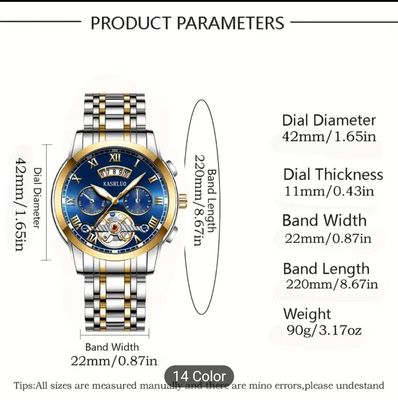 KASRLUO Men's Luxury Business Sports Quartz Watch with Stainless Steel Band, Blue Dial & Transparent Back – Elegant Analog Display, Perfect Gift for Him, Formal Accessory | Elegant Analog Watch | Alloy Case Watch_img_1