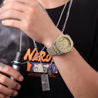 Hip Hop Iced Out Men'S Rhinestone Watch Diamond Analog Quartz Watch_img_3