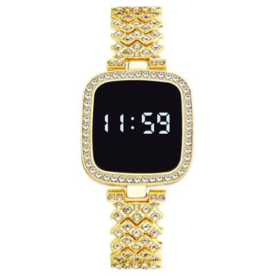 New Trend Fashion Steel Chain Diamond Women Watch Full Diamond Touch Screen LED Water Diamond Bracelet Watch_img_1