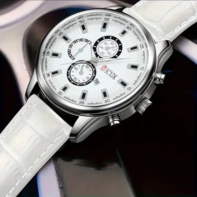 Quartz Men'S Watch, Round Alloy Case, Analog Display, Shock-Resistant, Faux Leather Band, Non, Button Battery Powered 41_img_1