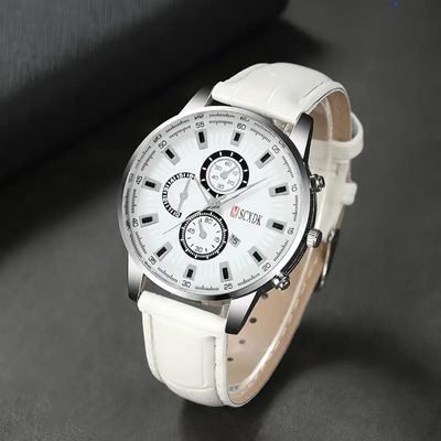 Quartz Men'S Watch, Round Alloy Case, Analog Display, Shock-Resistant, Faux Leather Band, Non, Button Battery Powered 41_img_2