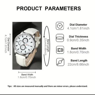 Quartz Men'S Watch, Round Alloy Case, Analog Display, Shock-Resistant, Faux Leather Band, Non, Button Battery Powered 41_img_3