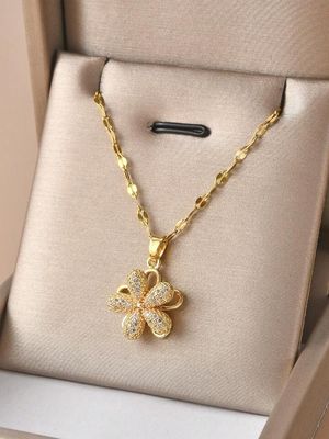 Rotatable Five-Petal Flower Gold Plated Women's Necklace (With gift box)_img_0