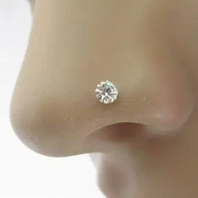 Diamond Cut Radium Zirconia Stone Nose Pin One Stone 18mm (With gift box)_img_2