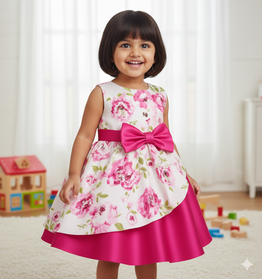 Kids Girls Fashionable All Over Flower Pattern Party Dress (1 to 4 years)