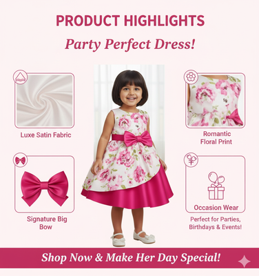 Kids Girls Fashionable All Over Flower Pattern Party Dress (1 to 4 years)_img_1
