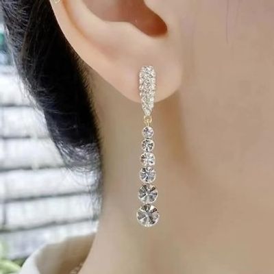 2024 New Inlaid Zircon Long Tassel Gold Colour Earrings For Women_img_0