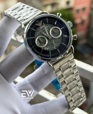 ARMANI OVAL GLASS BLACK DIAL SILVER CHAIN_img_0
