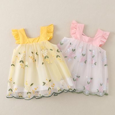 Baby Girls Ruffle Sleeve Floral Embroidered Summer Princess Dress (6 Months to 3 Years)_img_0