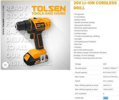 TOLSEN 20V Li-Ion Cordless Drill/Screwdriver with 2pcs Battery & 1pc Charger; Model 87212_img_2