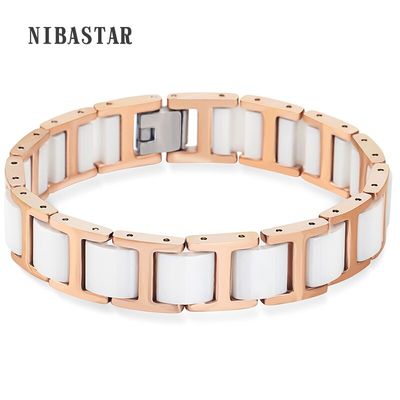 18MM White Ceramic Wide Chain Bracelet Men Luxury Rose Gold Color Stainless Steel Male Jewelry Accessories His Birthday Gifts_img_0
