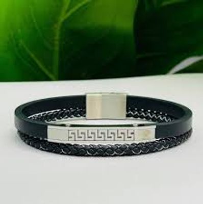 22mm Anchor Desgin Black Color Leather Bracelet Stainless Steel Retro Style Bracelets Boyfriend Gifts pulsera hombre_img_0