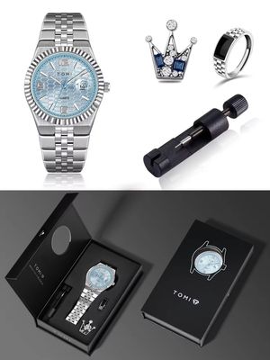 TOMI T-311 Men's Luxury Stainless Steel Watch Gift Box Set (Ice Blue)_img_5