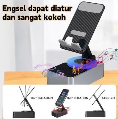 KISONLI M-1 Wireless Folding Bracket RGB Bluetooth Speaker With 360 Degree Phone Holder Stand_img_2