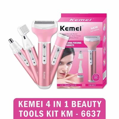Kemei KM-6637 4-in-1 Rechargeable Woman Body Shaver | Eyebrow, Beard, Nose & Body Trimmer | Price in BD_img_0