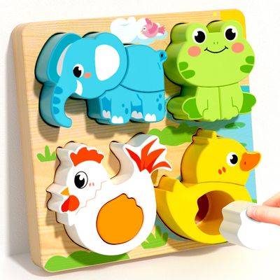Kids Early Educational Building Block Montessori Cartoon 3D Wooden Puzzle Set for your BABY'S Concentration_img_8