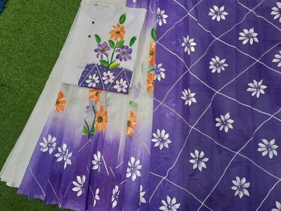 হ্যান্ড প্রিন্ট হাফ সিল্ক কাপল সেট_img_1