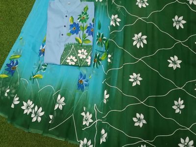 হ্যান্ড প্রিন্ট হাফ সিল্ক কাপল সেট_img_2
