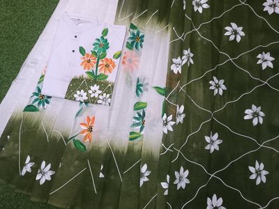 হ্যান্ড প্রিন্ট হাফ সিল্ক কাপল সেট_img_4
