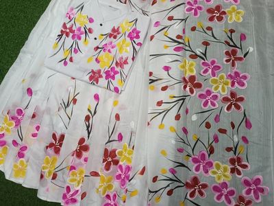 হ্যান্ড প্রিন্ট হাফ সিল্ক কাপল সেট_img_5