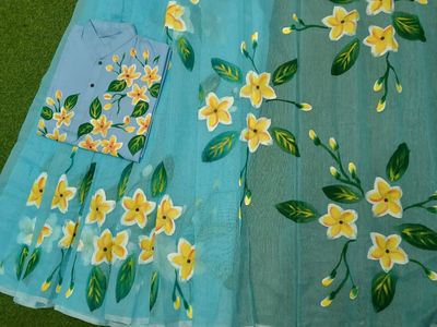 হ্যান্ড প্রিন্ট হাফ সিল্ক কাপল সেট_img_10