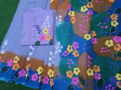 হ্যান্ড প্রিন্ট হাফ সিল্ক কাপল সেট_img_13