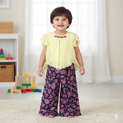 Baby Girls 2 Piece Summer Outfit Flutter Sleeve Top & Floral Palazzo Pants (0 to 2 Years)_img_1